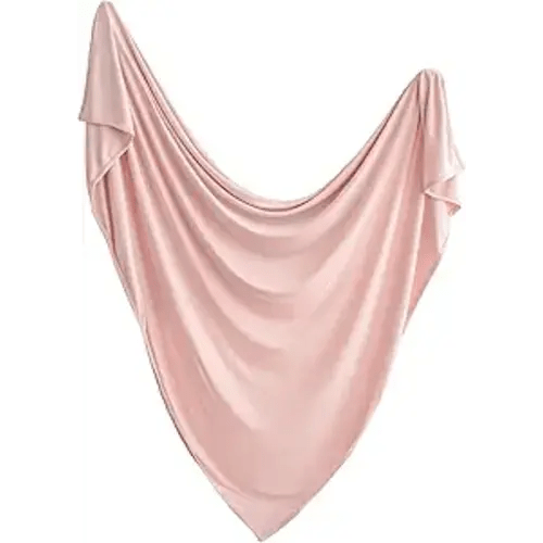 mushie Stretchy Baby Swaddle Blanket | Extra Soft & Snug Fit | 47"x47" (Blush)