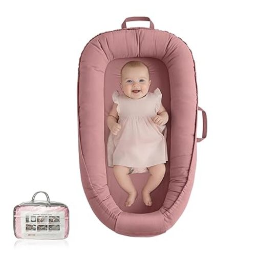 Baby Lounger - Infant Lounger for Newborn 0-24 Months, Pure Cotton Breathable Baby Nest Lounger, Newborn Essentials for Baby Boys & Girls, Portable Baby Lounger for Home and Travel