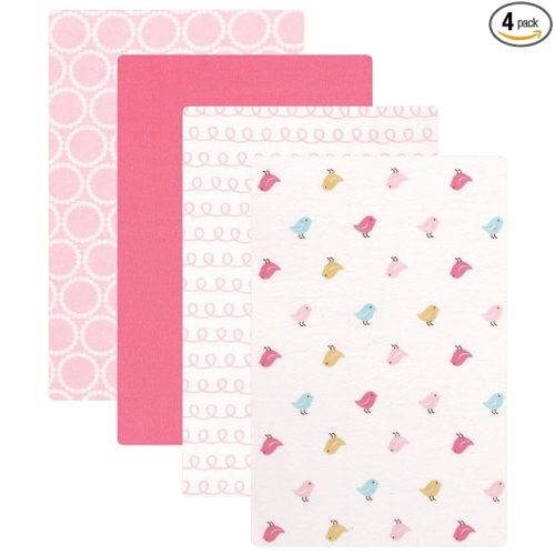 Luvable Friends Unisex Baby Cotton Flannel Receiving Blankets, Birdies 4-Pack, One Size