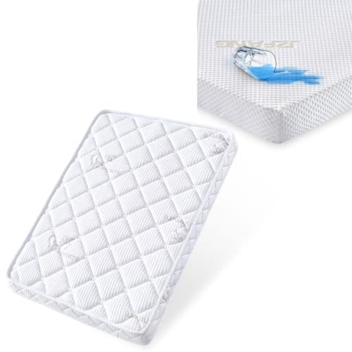 Odor-Free Pack and Play Mattress with Waterproof Sheets - No Chemical Smell, Full Leak Protection & Quiet Comfort
