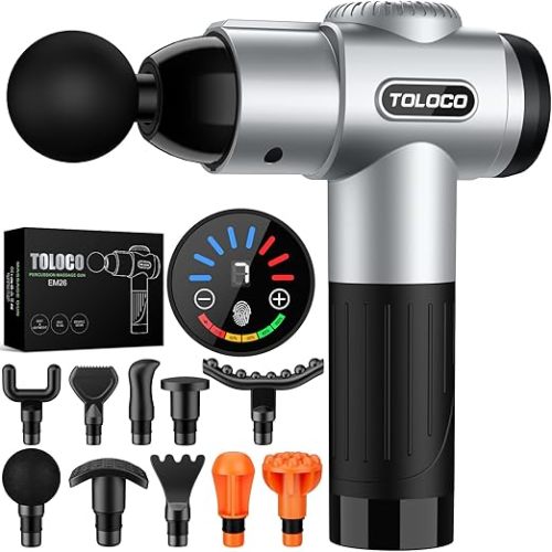 TOLOCO Massage Gun, Deep Tissue Back Massage for Athletes for Pain Relief, Percussion Massager with 10 Massages Heads & Silent Brushless Motor, Valentines Day Gifts for Him Her, Black