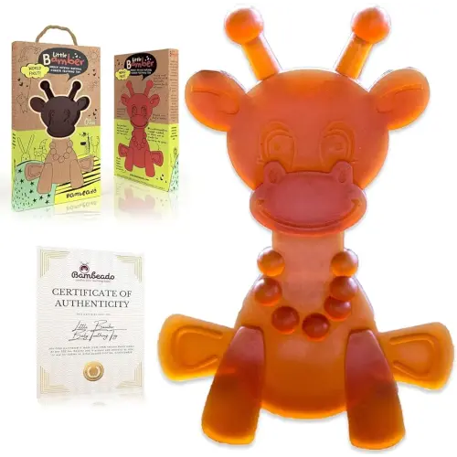 LittleBamber Baby Teething Toy – Natural Rubber Giraffe Teether for Babies 6–12 Months, BPA-Free, Textured Toy for Comfort and Oral Development