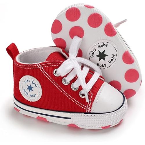 Unisex Baby Girls Boys Canvas High-top Shoes, Newborn Infant Anti-Slip Soft Sole Frist Walking Breathable Sneakers