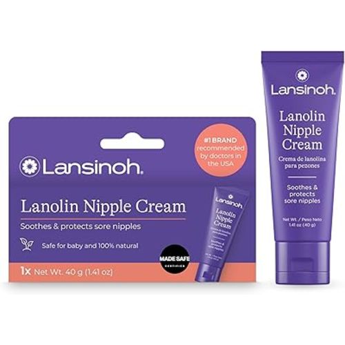 Lansinoh Lanolin Nipple Cream Safe for Breastfeeding Baby, 100% Natural Nipple Butter, Breastfeeding Essentials for Postpartum Moms, 1.41 Ounces