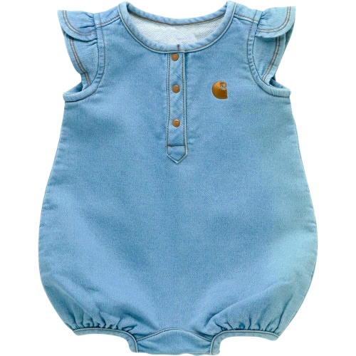 Girls' Short Sleeve Denim Henley Romper (Infant) 6 months