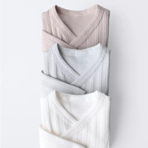0-6 MONTHS/ THREE-PACK OF LONG SLEEVE KIMONO COLLAR BODYSUITS - Multicolored | ZARA United States