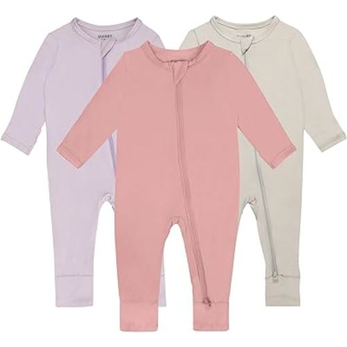 GUISBY Baby Pajamas with Mitten Cuffs - 3Pcs Girls Boys 2 Way Zipper Long Sleeve Rayon Sleepers