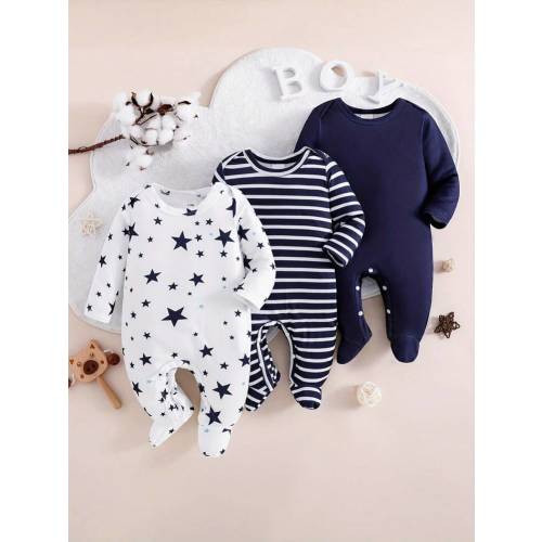 Baby Boy 3pcs Star & Striped Print Jumpsuit Set | SHEIN USA