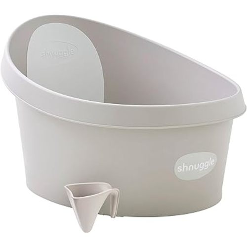 Toddler Bath Tub | Larger Bath for Bigger Kids at Bathtime | Includes Warm and Soft Foam backrest | Grippy Anti-Slip Surface | Includes Easy Drain Bath Plug | Taupe Beige + Rinse Jug