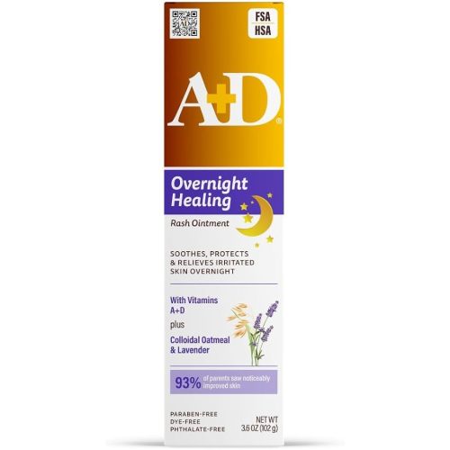 A+D Overnight Healing Diaper Rash Ointment - Soothes, Protects & Relieves Diaper Rash Overnight with Lavender & Colloidal Oatmeal - Healing Ointment for Red, Itchy, Irritated Skin - 3.6oz