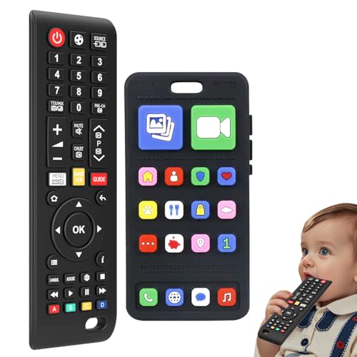 Baby Silicone Teething Toys for Babies 0-6 Months,Phone and Remote Teether Toys for Toddlers 6-12 Months,2 Pack Teether Toys Sensory Toys for Babies,Baby Chew Toys for 6-12-18 Months