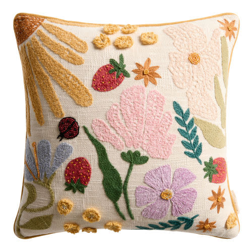 Spring Botanical Embroidered Beaded Throw Pillow - World Market