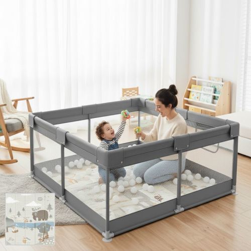 Fodoss Baby Playpen with Mat ，47 x 47 In Playpen for Babies and Toddlers, Indoor & Outdoor Activity Center, Safety Baby Fence