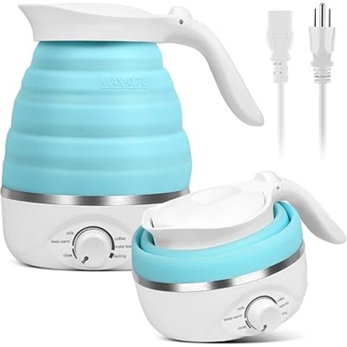 Travel Foldable Electric Kettle, 110V Collapsible Travel Kettle Electric Food Grade Silicone Portable Foldable Electric Kettles 850W Fast Boiling Water 700ml Kettle Electric Portable (Blue)