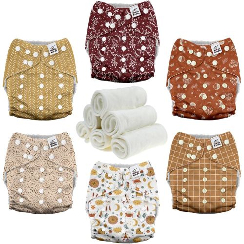 Mama Koala 3.0 Pocket Cloth Diapers for Babies with AWJ Lining, 6 Pack with 6 4-Layer Natural Cloth Diaper Inserts - Reusable and Washable Pocket Diapers(Lucky Colors)