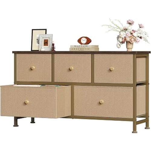 OLIXIS 5 Drawer Dresser for Bedroom, Storage Organizer for Closet, Khaki