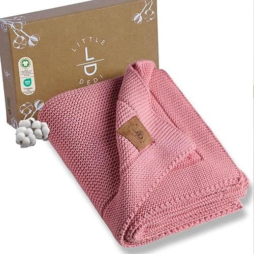 100% Organic Cotton Baby Knitted Blanket with Gift Box - Soft Toddler, Crib, Stroller Blanket - Neutral Swaddle and Receiving Blanket for Newborns, 30"x40", Color Berry