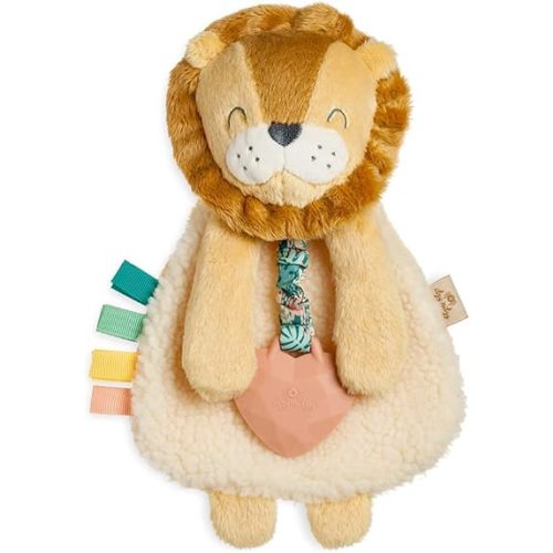 Itzy Ritzy - Itzy Lovey Including Teether - Baby Lovey with Teether, Textured Ribbons & Dangle Arms - Features Crinkle Sound, Sherpa Fabric and Minky Plush (Lion)