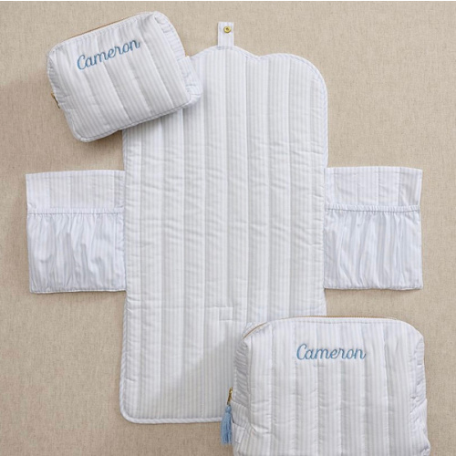 Oxford Stripe Quilted Changing Tote Travel Set