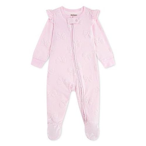 Newborn Baby Girls Huggies® Organic Cotton Blend Jacquard Velour Ruffle Long Sleeve Footed Coverall