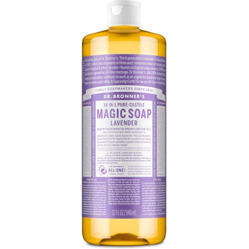 Dr. Bronner’s Pure-Castile Magic Liquid Soap - Made with Regenerative Organic Certified Oils - 18-in-1 Uses for Face, Body, Hand, Hair- Gentle on Sensitive Skin - All Natural Body Wash- Lavender, 32oz