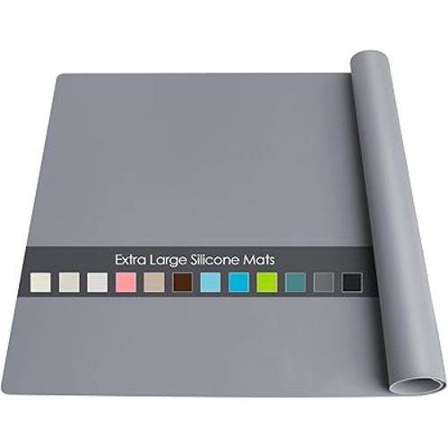 Extra Large Silicone Table Mat, Genuine Food-Grade Silicone Mat for Crafts Kids Dinner Placemat Desk Countertop Waterproof Protector Heat Insulation Kitchen Pastry Rolling Dough Pad (Dark Gray)