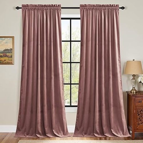 StangH Dusty Rose Curtains for Nursery, Pink Light Dimming Velvet Window Drapes with Privacy Soft Elegant Energy Efficient Window Treatments for Dressing Room, W52 x L90, 2 Panels