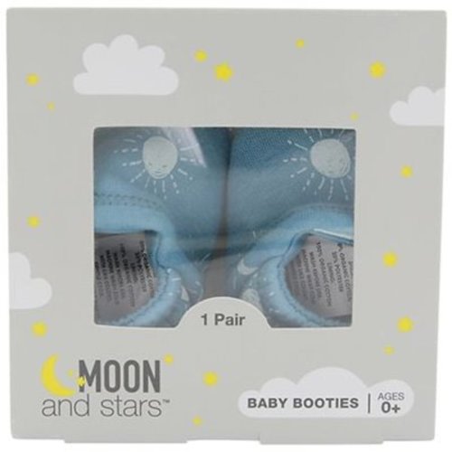 Moon & Stars - 1 Pair Baby Booties Ages 0+ - Blue with Print