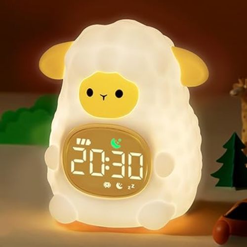 MASHI Sheep Alarm Clock, Toddler Sleep Training Clock with Sun & Moon, Sleep Sound Machine, Night Lights, Alarm Clock for Kids, Ideas for Kids Child