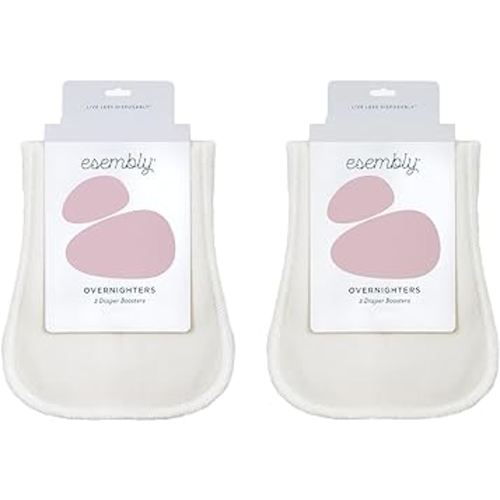 Esembly Overnighters, Cloth Diaper Doubler, Absorbency Booster, Reusable Organic Cotton Diaper Stay-Dry Liner for Nighttime or Heavy Wetters, Super Thirsty Cloth Diaper Insert, One Size, Pack of 4