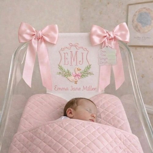 Custom Baby Banner For Hospital Door Sign & Nursery, Monogram Baby Announcement Banner, Embroidered Baby Name Banner for Baby Shower Gift