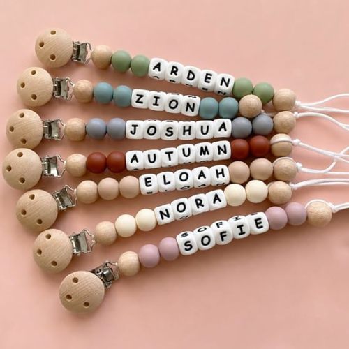 Personalized Pacifier Clip with Name Baby Binky Clip Silicone Pacifier Holder for Boys and Girl (A)