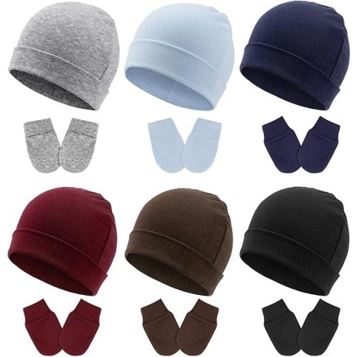 BQUBO Newborn Baby Hats Mittens Set Hospital Hat Beanie Infant Caps Baby Gloves for Boys Girls 0-6 Months