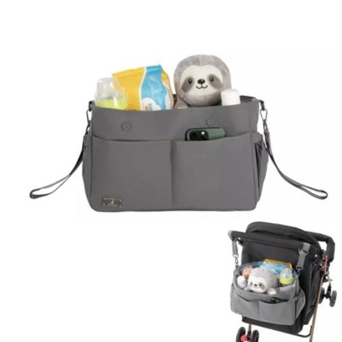 BabbleRoo Flo Stroller Organizer Universal Stroller Caddy Organiser and Diaper Bag, Gray
