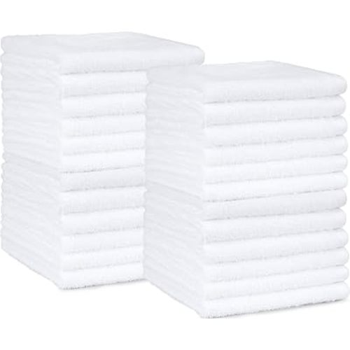 Amazon Basics Fast Drying Cotton Washcloths for Bathroom, Machine Washable, Soft and Highly Absorbent, 12 x 12 in, White, 24-Pack