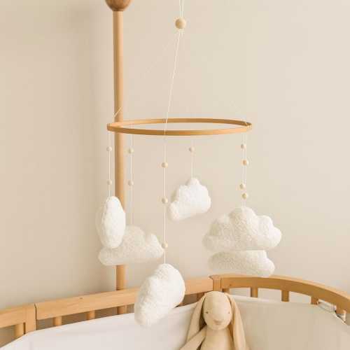 Boucle handmade clouds baby mobile, Neutral nursery mobile, Clouds baby crib mobile, Clouds mobile, Minimalist nursery mobile, Boucle clouds