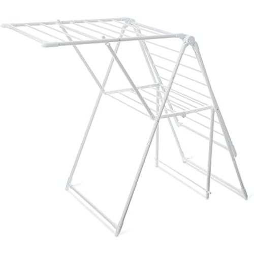 Amazon Basics Foldable Space-Saving 2-Wing Metal Clothes Drying Rack, 61x23.6x39.3 inches, White