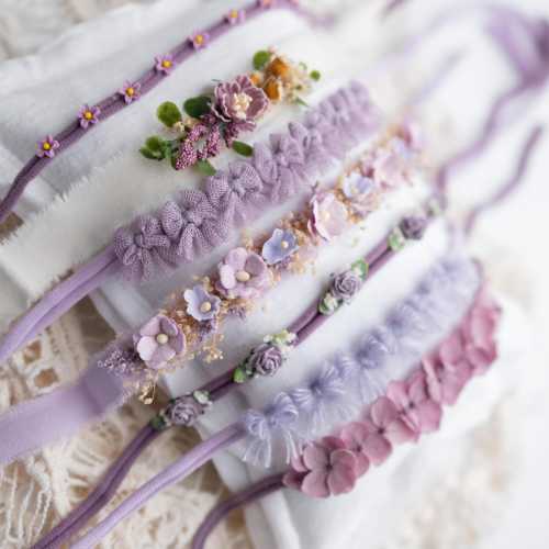 lavender purple mauve  boho-Mini Flower Crown Headband tieback| Baby Girl Photo Prop | Boho Newborn Accessories  White Cream Natural