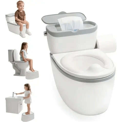 TOSGN 3-in-1 Toddler Potty Training Toilet, for Ages 6 Months+, Realistic Potty Training Seat with Flushing Sound, Wipes Storage, Toilet Paper Holder