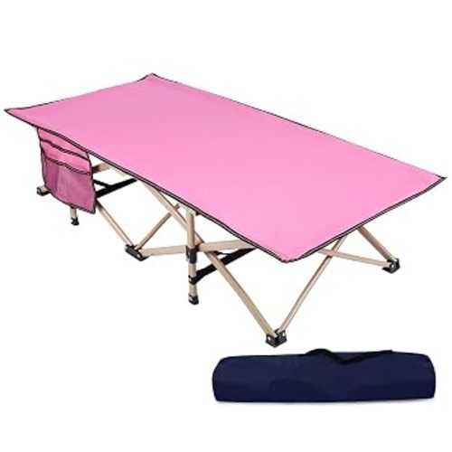 REDCAMP Extra Long Kids Cot for Sleeping 2-7 Years, Portable Travel Toddler Cot Bed with Carry Bag, Lightweight for Outdoor Indoor Home, Pink 53''x26''