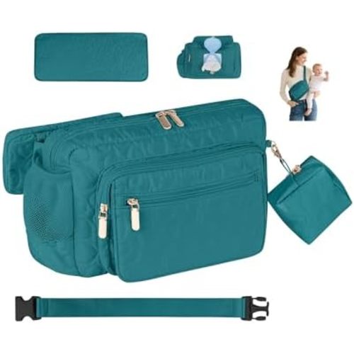 Rexmore Fanny Pack Diaper Bag with Portable Changing Pad, Adjustable Crossbody Waistpack for Women, Mini Compact Baby Essentials Organizer for Travel, Picnics, Daily Use (Dark Green)