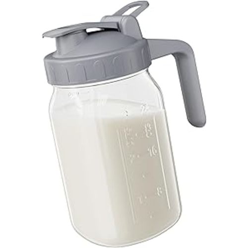 Breast Milk Pitcher Jug - 32 oz Glass Mason Jar Airtight Pitcher with Pour Spout Handle for Breastmilk, Iced Tea, Ice Drinks Storage Container