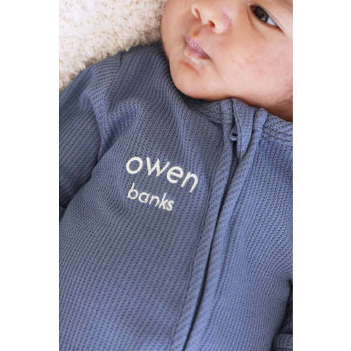 Embroidered Bamboo Waffle Zipper Footie | Mountain Haze