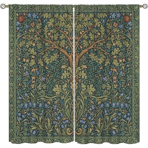 William Morris Flower Curtains Retro Vintage Boho Botanical Floral Garden Tree Pattern Blackout Window Treatments for Bedroom Living Room,2 Panels Set,63x63 Inch