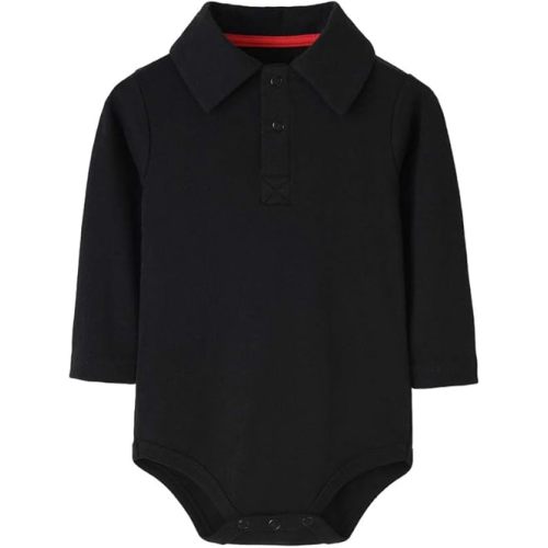 Teach Leanbh Infant Baby Polo Bodysuit Cotton Long Sleeve Pure Color Shirt 3-24 Months (24 Months, Grey)