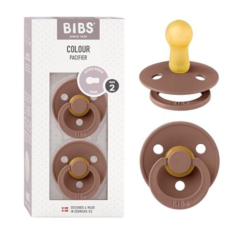 BIBS Pacifiers Colour Collection | Natural Rubber Baby Pacifier | Set of 2 BPA-Free Soothers | Made in Denmark | 6+ Months (Pack of 2) | Woodchuck/Blush