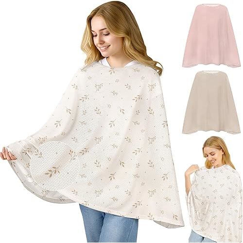 Basumee Nursing Cover for Breastfeeding Full Privacy Soft Breathable Mesh Breastfeeding Cover Multi-Use Breast Feeding Covers for Women Moms Baby Feeding Privacy Nursing Covers, Beige Floral