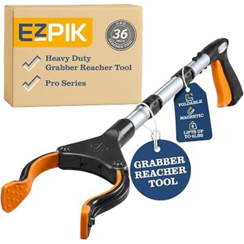 EZPIK Pro 36" Flexible Folding Grabber Tool for Elderly + Magnets, Reacher for Disabled & Seniors Heavy Duty Rotating Grippers for Reaching Underneath, Trash Grabbers & Dressing Stick