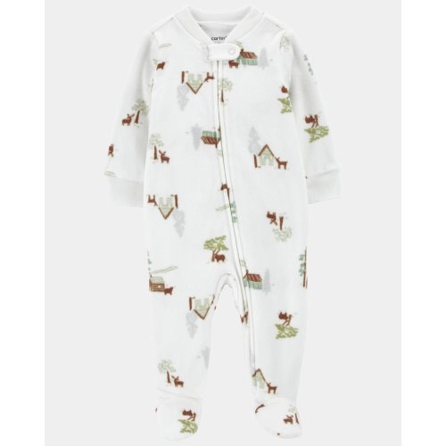 Baby Boy Barn Print Fleece Sleep & Play Pajamas - White | Carter's