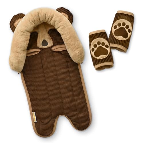 GoldBug Deluxe 2-in-1 Duo Head Support + Matching Strap Covers for Baby and Infant Car Seats - Bear